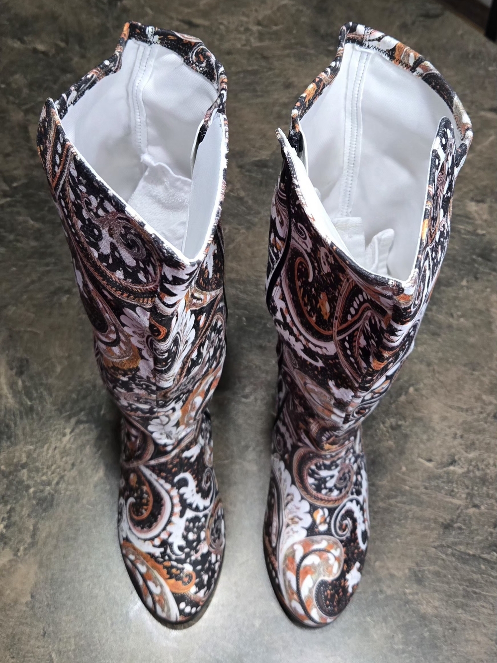 Women's Paisley Pattern Knee-High Heeled Boots #1274 - Picture 2 of 8